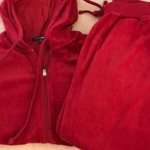 Fashion Nova Red Velour Hoodie and Pants Set